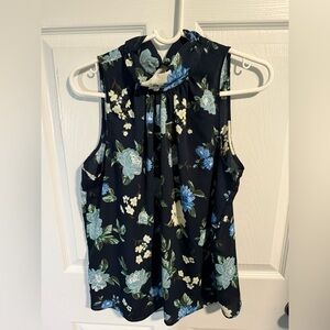 Ann Taylor Factory Halter Neck Blouse, navy with floral print size M